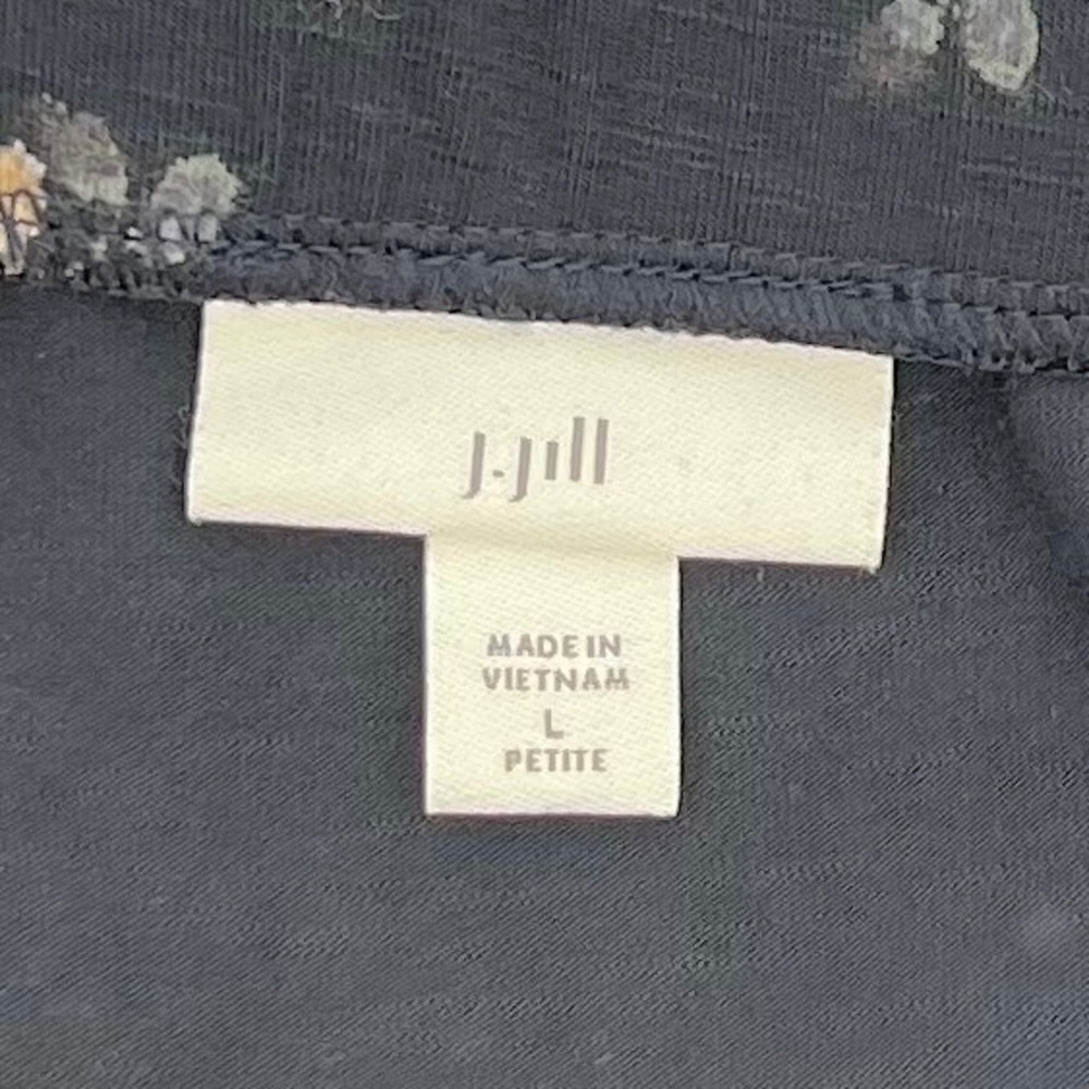 J.Jill Women Dark Floral Cottagecore Midi Skirt Size L Petite Navy Blue Pull On - Picture 4 of 9